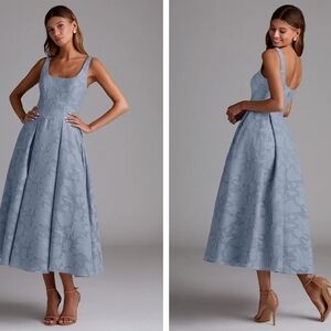 Azazie Light Blue Floral Midi Dress